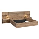 Lit 140x190cm avec t�te de lit chevets suspendus et �clairage int�gr� aspect bois et noir - nikita