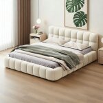 Lit 140x190cm - t�te de lit rembourr� - lit double adulte avec sommier a lattes - cadre de lit capitonn� ...