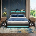 Lit coffre 140x200 avec 4 tiroirs - andeonline - lit avec led et usb - avec rangement - lit 2 personnes ...