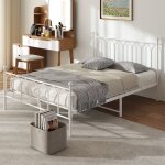 Lit 140x200 cm lit 2 personnes cadre de lit en m�tal avec sommier � lattes blanc sans matelas