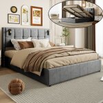 Lit 140x200 coffre led avec rangement - t�te de lit capitonn� - cadre de lit 2 place avec sommier a lattes ...