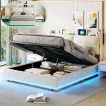 Lit 140x200 coffre led - t�te de lit capitonn� - charge sans fil usb / type c - cadre de lit double avec ...