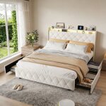 Lit 140x200 avec led - prises usb / type - c - 4 tiroirs - t�te de lit - cadre de lit double adolescent ...