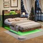 Lit 140x200cm - lit flottant led - 2 prises secteur et usb / type - c - t�te de lit rangement - cadre�de�lit ...