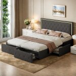 Lit 140x200cm avec led & t�te de lit r�glable - cadre de lit avec 4 tiroirs - lit coffre double avec ...