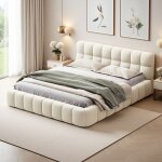 Lit 140x200cm - t�te de lit rembourr� - lit double adulte avec sommier a lattes - cadre de lit capitonn� ...