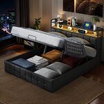 Lit 160 x 200 cm avec rangement - andeonline - lit double avec led et usb - lit coffre rembourr� avec ...