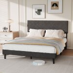 Lit 160 x 200 cm avec sommier lit double avec t�te de lit capitonn� cadre de lit avec sommier lit pour ...