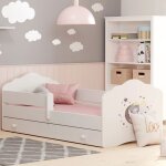 Un lit 160 x 80 cm + sommier + matelas + tiroir + barrière de protection Un lit 160 x 80 cm + sommier + matelas + tiroir + barrière de protection