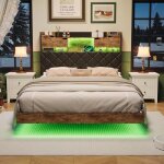 Lit 160x200 cm - lit flottant 160 avec t�te de lit rangement prises eu & usb �clairage led rgb intelligent ...