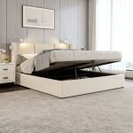 Lit 160x200 cm nexu lit coffre avec sommier � lattes cadre de lit adulte avec lampe de lecture tissu ...