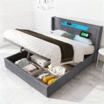 Lit 160x200 cm nexu lit coffre avec sommier � lattes cadre de lit adulte avec led tissu en lin 160x200 ...