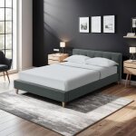 Lit 160x200 cm avec t�te de lit en tissu anthracite et pieds bois