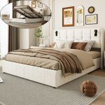 Lit 160x200 coffre led avec rangement - t�te de lit capitonn� - cadre de lit 2 place avec sommier a lattes ...