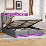 Lit 160x200 avec rangement lit coffre avec led et usb lit double 160 x 200 cm avec sommier � lattes lit ...