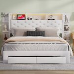 Lit 160x200 avec rangement et usb?avec 2 tiroirs?cadre de lit rembourr�?tissu en velours?avec sommier?2 ...