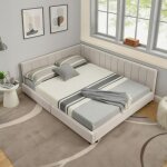 Lit 160x200cm beige en velours - cadre de lit double 160x200 avec dossier haut - lit 160x200 adulte design ...