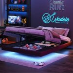 Lit 160x200cm - lit coffre 160 et sommier - lit flottant led rgb avec rangement - sans t�te de lit - ...