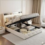 Lit 160x200cm - lit coffre 160x200 et sommier - t�te de lit lumineuse led rgb boutons en cristal - chargement ...