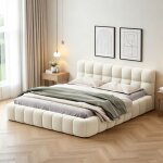 Lit 160x200cm - t�te de lit rembourr� - lit double adulte avec sommier a lattes - cadre de lit capitonn� ...