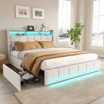 Lit 180 x 200cm avec 4 tiroirs lit 180x200 avec sommier cadre de lit avec port usb et led avec tete de ...