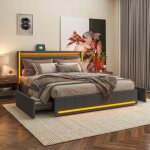 Lit 180x200 avec 4 tiroirs - andeonline - avec led et usb - lit coffre avec rangement - lit 2 personnes ...