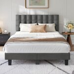 Lit 180x200 cm havenlyhome ? t�te de lit capitonn�e en lin gris anthracite ? sommier � lattes inclus ...