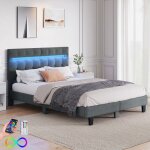 Lit 180x200 cm havenlyhome ? t�te de lit avec �clairage led ? sommier � lattes haute r�sistance ? lit ...