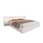 Lit 180x200 cm multifonction avec led usb et tiroirs 2 tables de chevet incluses kiefer / mdf blanc sans ...