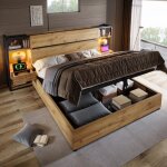Lit 180x200 avec sommier � lattes et hydraulique lit coffre 180x200 avec tiroirs et usb typec en bois ...