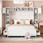 Lit 2 personnes 140x200cm avec espace de rangement lit enfant avec 4 tiroirs lit double en bois massif ...