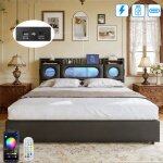 Lit 2 personnes 160x200 cm avec rangement lit coffre avec sommier led et usb tpye c lit adulte hydraulique ...