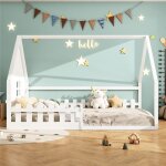 Lit 2 personnes lit plat 140 x 200 cm lit enfant cabane avec barre de s�curit� garde - corps bois de ...