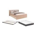 Lit avec 4 tiroirs 140 x 190 cm - coloris : naturel et beige + sommier + matelas - velona