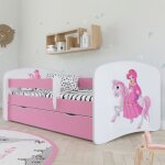 Lit 70x140 cm rose + matelas tiroir d�cor princesse � cheval - heros