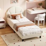 Lit 90x190 cm - lit simple 90x190 rembourr� - t�te de lit r�glable - lit enfant 90x190 fille design coquille ...