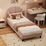 Lit 90x190 cm - lit simple 90x190 rembourr� - t�te de lit r�glable - lit enfant 90x190 fille design coquille ...
