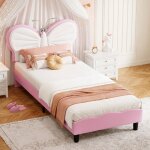 Lit 90x190cm - lit enfant papillon - avec sommier lampes de lecture int�gr�es - t�te de lit rembourr�e ...