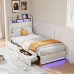 Lit 90x200 adult avec 2 tiroirs - led - usb / type - c - t�te de lit capitonn� avec rangement - cadre ...