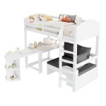 Lit 90x200 cm en bois massif blanc avec bureau escamotable et canap� de rangement pour enfants ? design ...