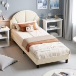 Lit 90x200 cm lit enfant rembourr� t�te de lit r�glable en hauteur lit simple avec sommier cadre de lit ...