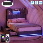 Lit 90x200 cm avec usb tpye c et led lit coffre avec 2 tiroirs de rangement et biblioth�que lit une place ...