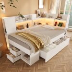 Lit 90x200 rangement led et usb type - c welltin lit simple blanctiroir �tag�res lit ado bois sommier ...