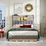 Lit 90x200 cm avec sommier � lattes cozy led 2 tiroirs cadre de lit simple 90x200 avec rangement tissu ...