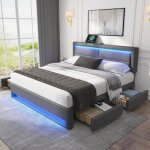 Lit adulte 140x190 cm avec éclairage led et 4 tiroirs et 2 port usb design pu litchi lit 2 personnes ... Lit adulte 140x190 cm avec éclairage led et 4 tiroirs et 2 port usb design pu litchi lit 2 personnes ...