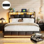 Lit adulte 140x190 cm - avec led int�gr�e et usb - lit coffre avec rangement hydraulique - rangement ...