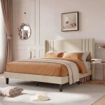 Lit adulte 140x200 cm lit double avec sommier en bois lit rembourr� cadre de lit avec sommier � lattes ...