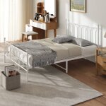 Lit adulte 140x200 cm avec sommier � lattes m�tal blanc (sans matelas)