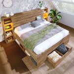Lit adulte 160�200 cm lit double avec 2 tiroirs led usb - c t�te de lit avec rangement en bois couleur ...