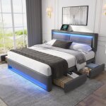 Lit adulte 160 x 200 cm avec éclairage led et 4 tiroirs et 2 port usb - gris - lit 2 personnes Lit adulte 160 x 200 cm avec éclairage led et 4 tiroirs et 2 port usb - gris - lit 2 personnes